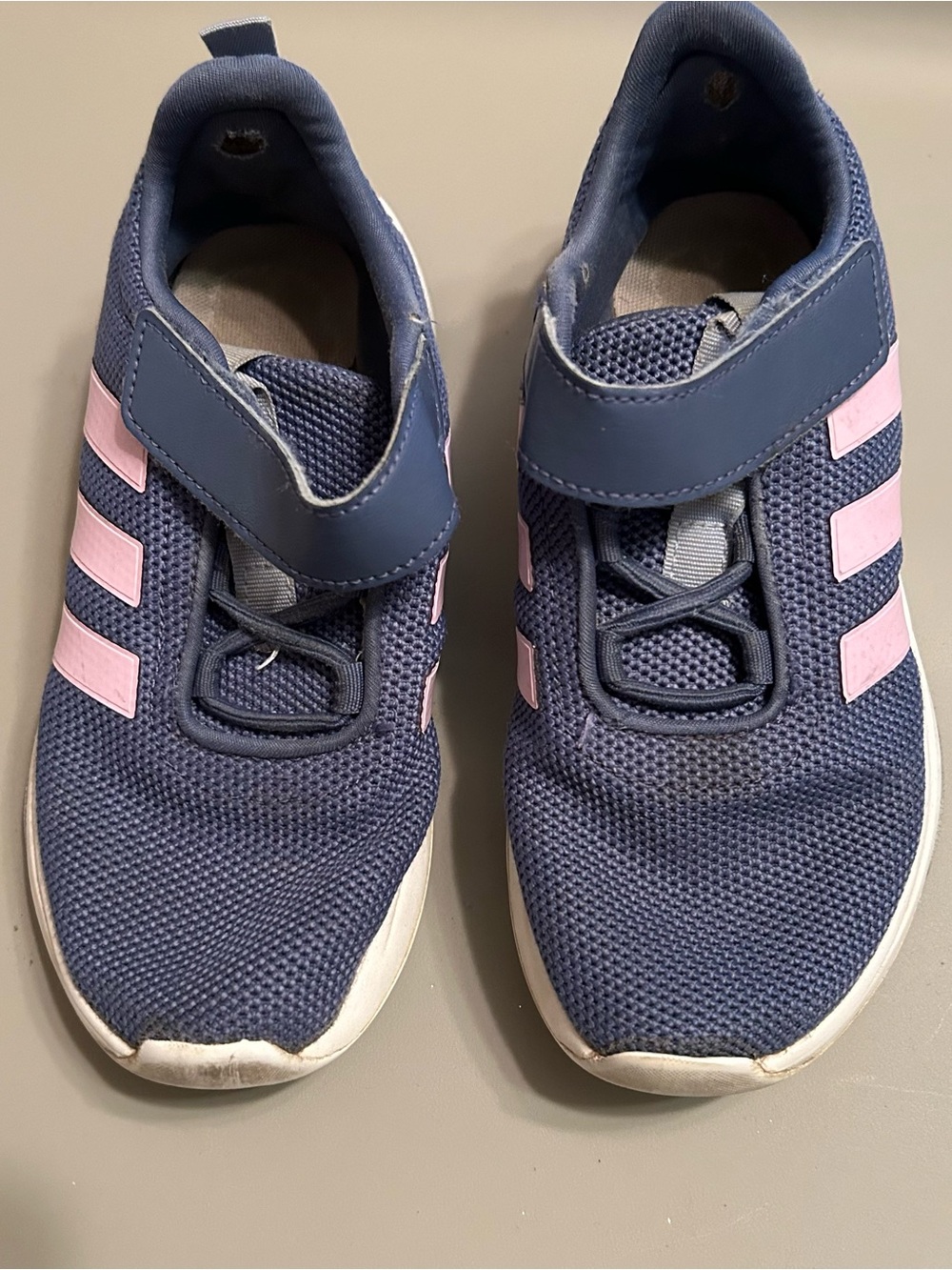 adidas Kids Navy and Pink Velcro Strap Sneakers